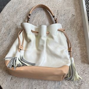 Alberta di Canio Cream & Tan Leather Bucket Bag